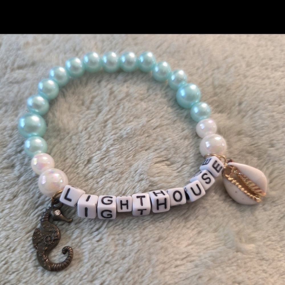 Lighthouse Beaded Bracelet with Seahorse Charm